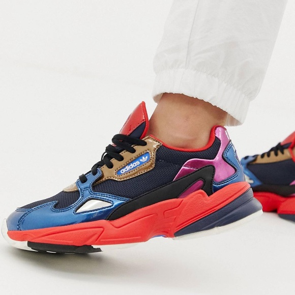 adidas originals white and navy falcon sneakers